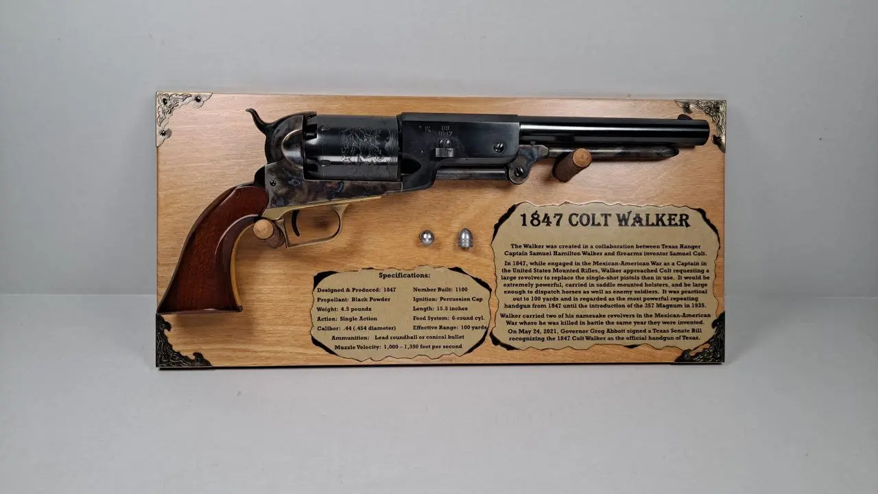 Wall Display Plaque for 1847 Colt Walker Revolver - Light Stain #640 - Image 5