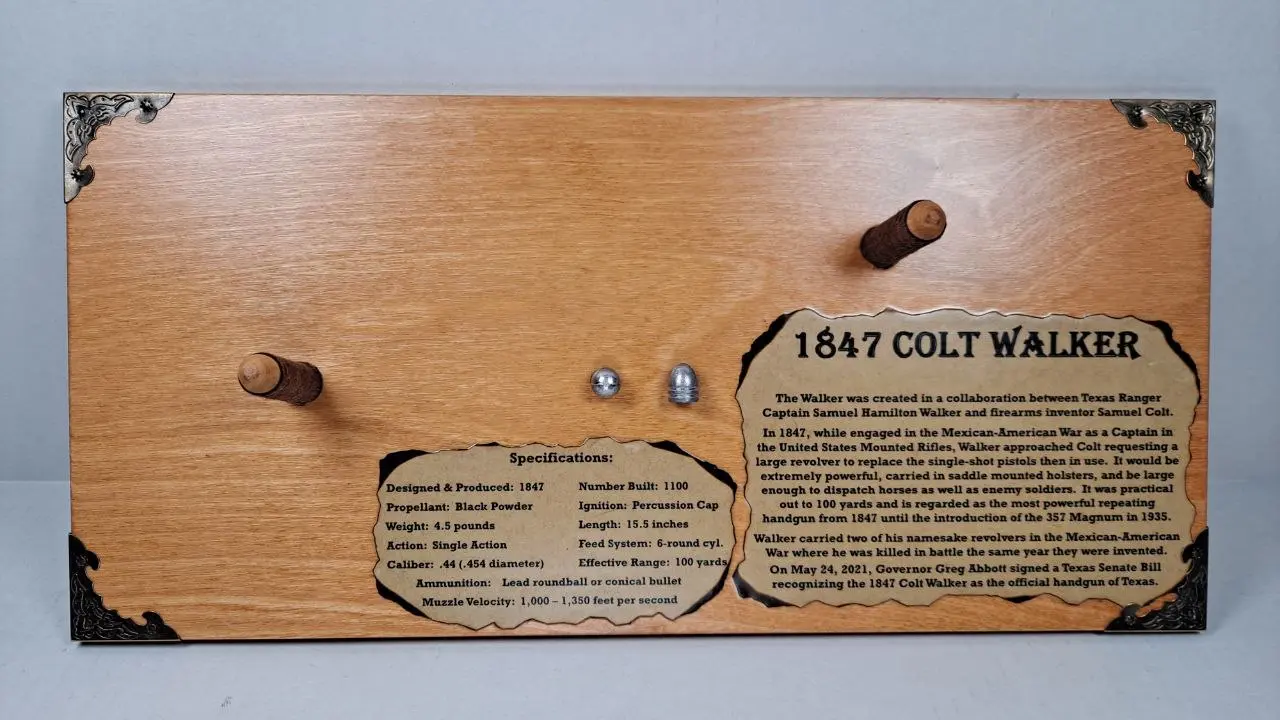 Wall Display Plaque for 1847 Colt Walker Revolver - Light Stain #640 - Image 3