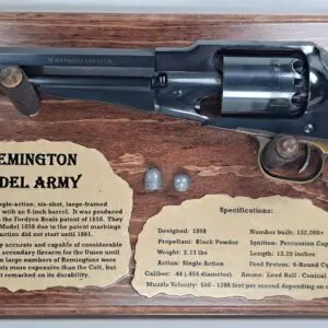 Mounted 1858 Remington revolver on wooden plaque