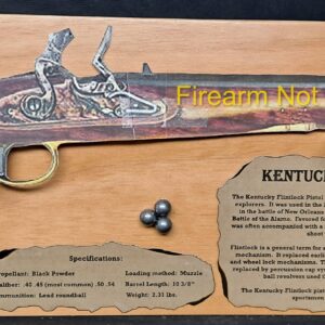 Wooden display of Kentucky flintlock replica