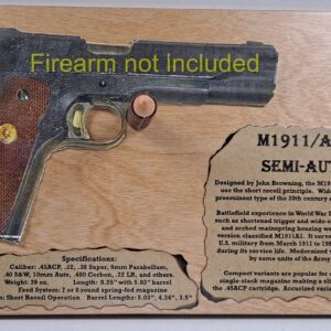 Wall Display Plaque for a M1911/A1 Semi-Automatic - Light Stain
