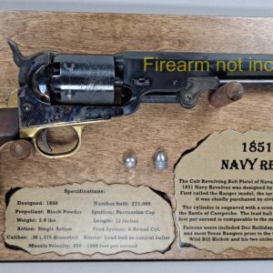 Free-Standing Display Plaque for your 1851 Colt Navy Revolver - Dark Stain