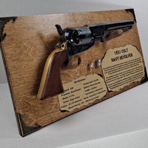Free-Standing Display Plaque for your 1851 Colt Navy Revolver - Dark Stain