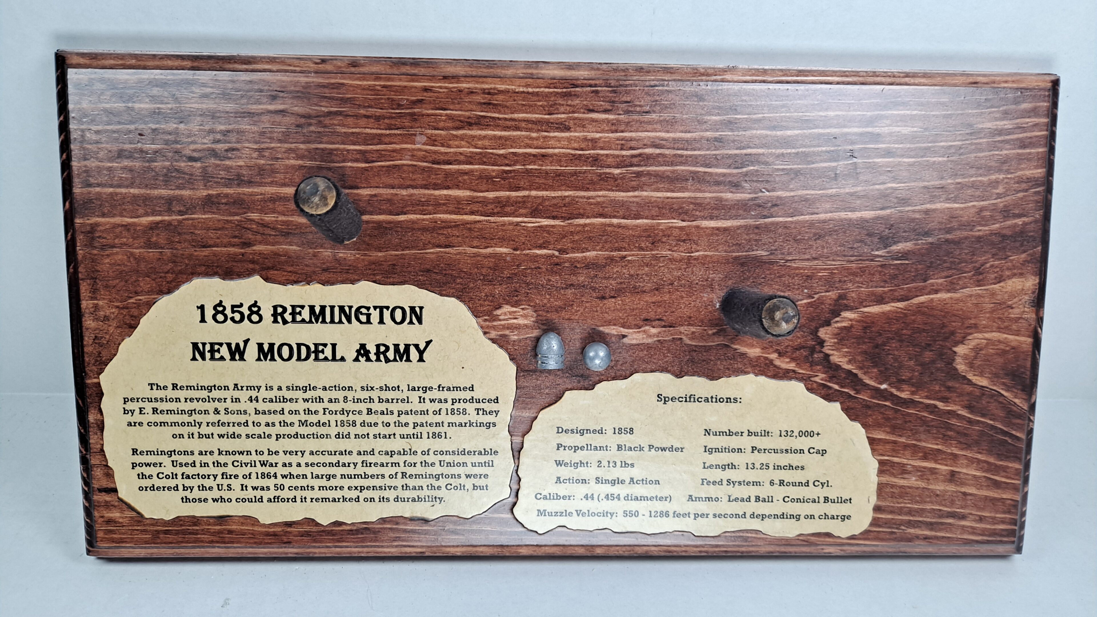 - Prototype - Wall Display Plaque for your 1858 Remington New Model Army Revolver Red Mahogany Stain on Pine PT5 - Image 3
