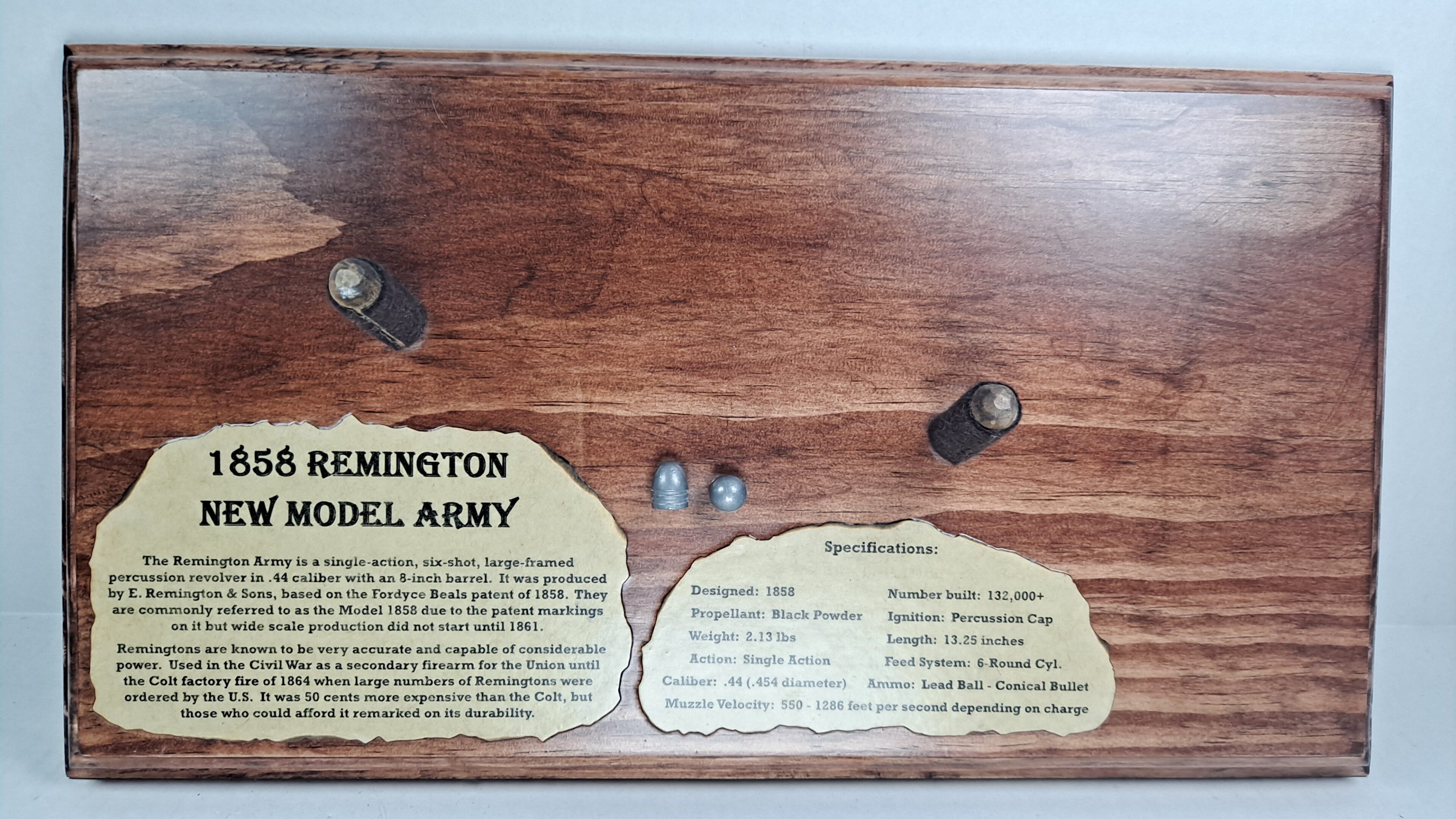 - Prototype - Wall Display Plaque for your 1858 Remington New Model Army Revolver Red Mahogany Stain on Pine PT6 - Image 3