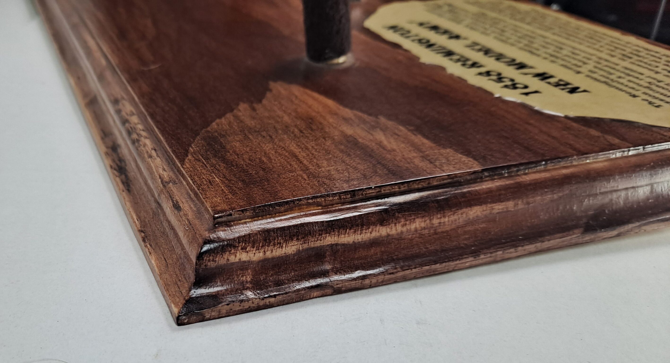 - Prototype - Wall Display Plaque for your 1858 Remington New Model Army Revolver Red Mahogany Stain on Pine PT6 - Image 4